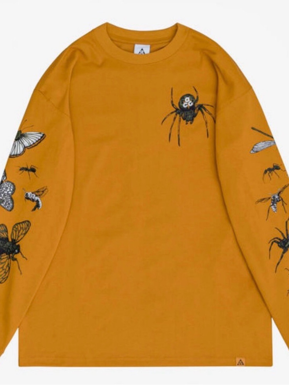 Nike ACG Insects” Long-Sleeve Graphic Tee in Mustard with Spider & Insect Prints